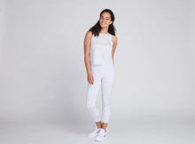 Load image into Gallery viewer, woman wearing white and light grey leggings and a light grey tank top